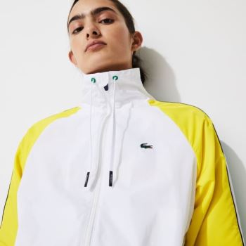 Lacoste SPORT Water-Resistant Zip Tennis Jacket Dámské - Bunda Bílé / Zelene / Žluté / Tmavě Blankyt